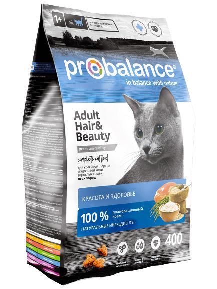 ProBalance HEAR&BEAUTY Корм сухой для кошек Красивая шерсть и здоровая кожа, 400г фото