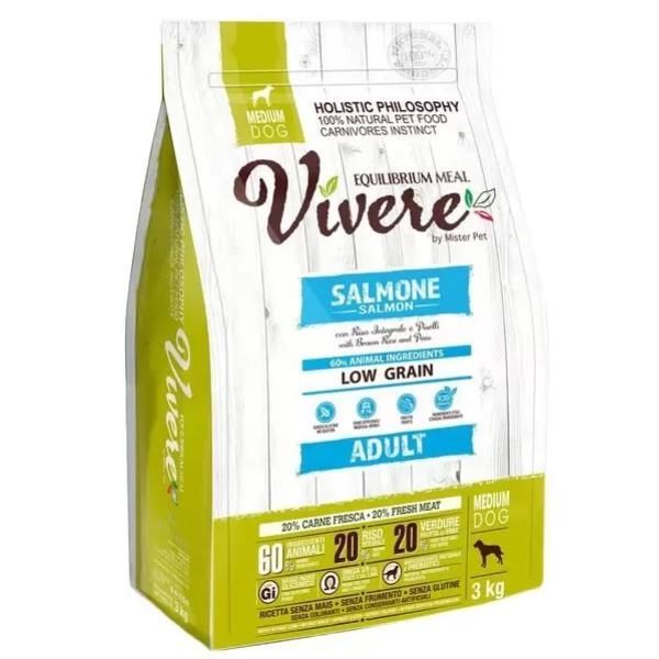 Vivere Dog Adult Medium корм сухой для взрослых собак средних пород с лососем, 3 кг фото