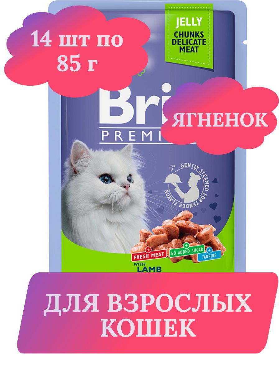 Brit Premium Влажный корм премиум класса для взрослых кошек, ягнёнок в желе, 85гх14шт фото