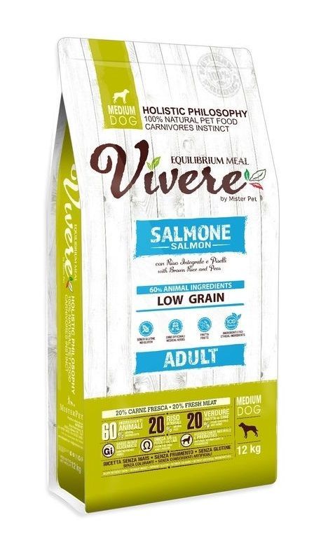 Vivere Dog Adult Medium корм сухой для взрослых собак средних пород с лососем, 12 кг фото