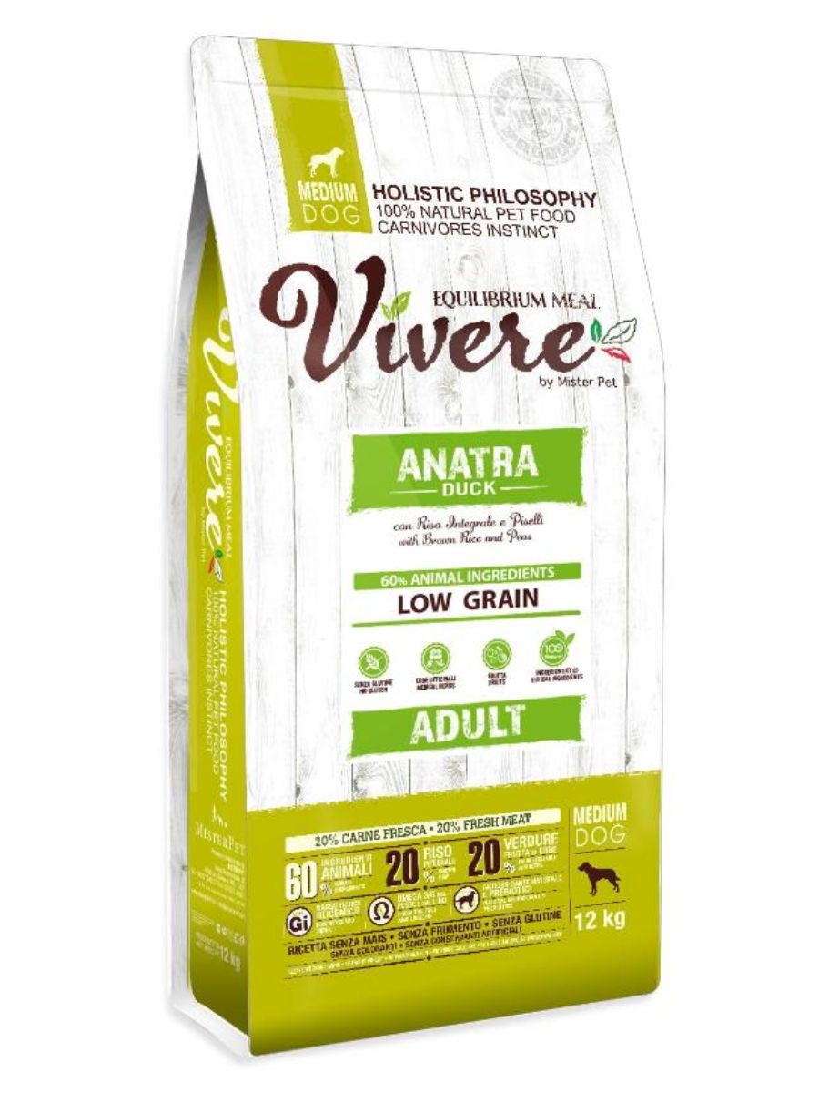 Vivere Dog Adult Medium корм сухой для взрослых собак средних пород с уткой 12 кг фото