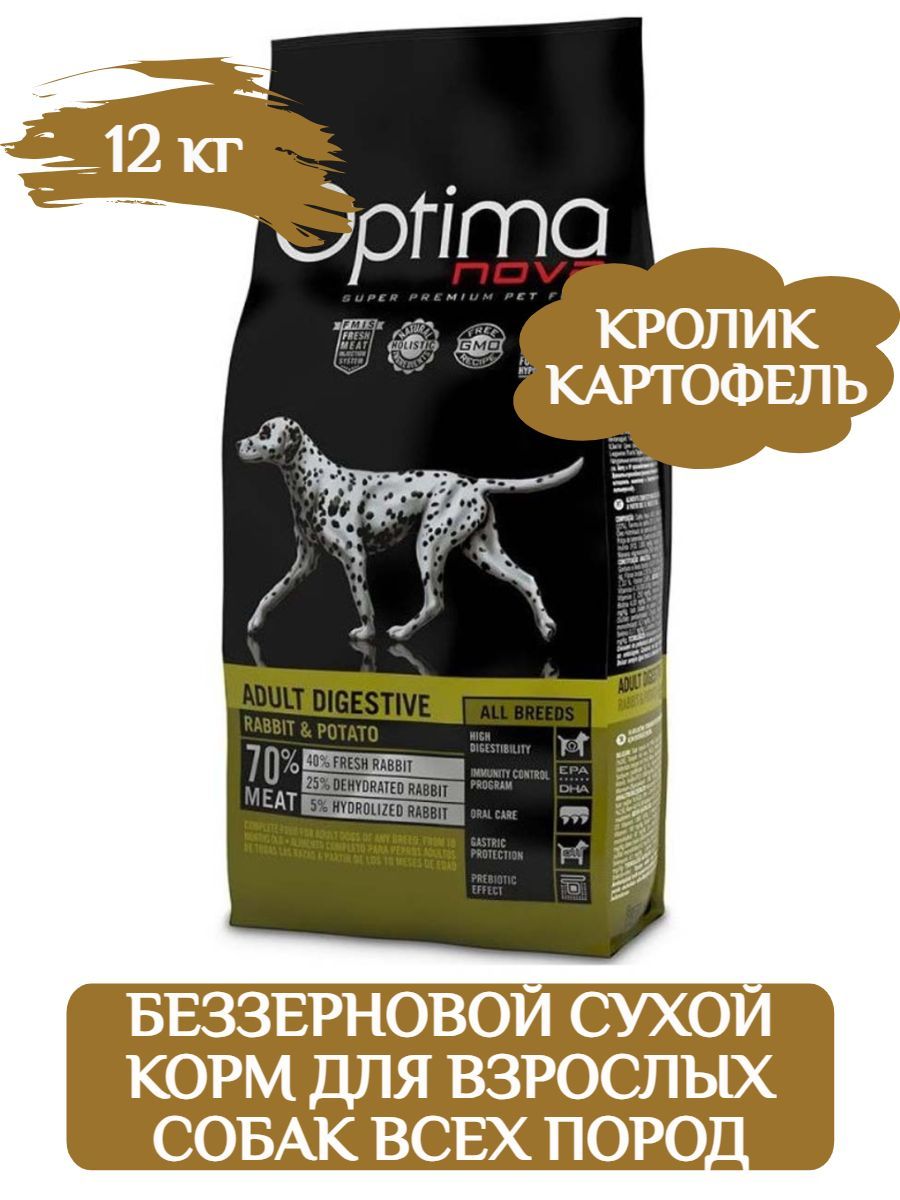 Optima Nova Grain Free Adult Digestive сухой корм для собак с чувствительным пищеварением беззерновой, кролик, 12кг фото
