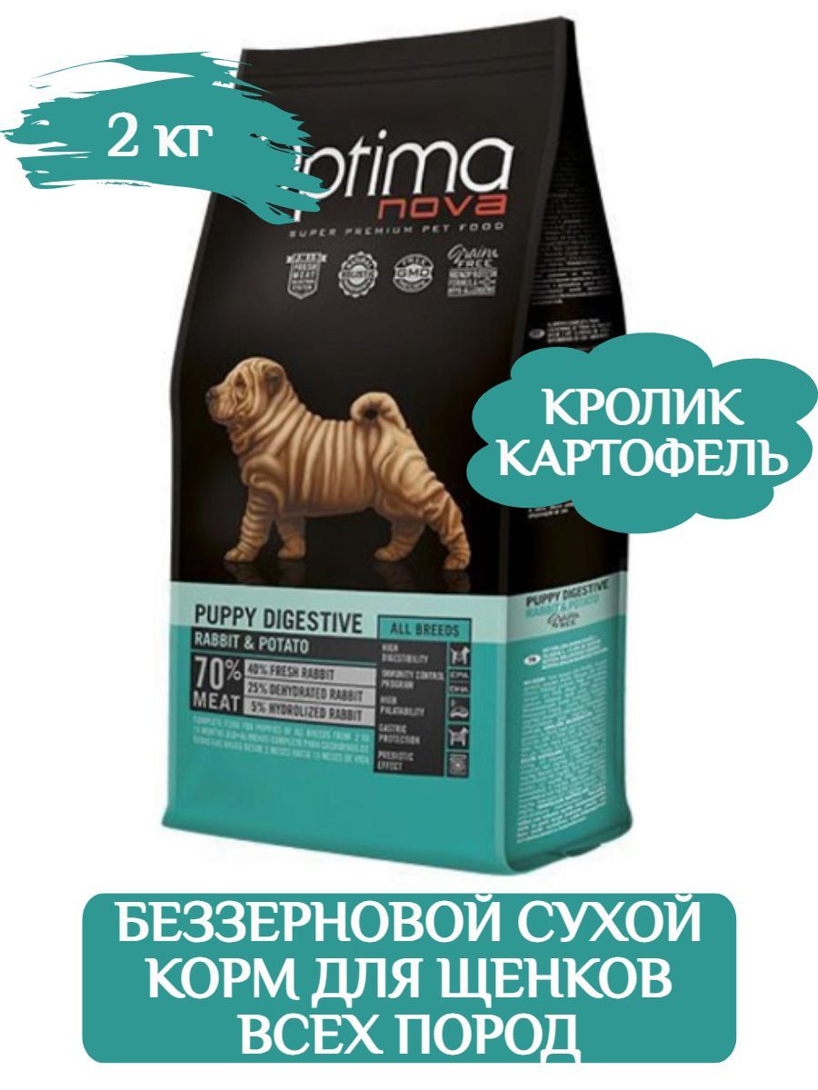 Optima Nova Puppy Digestive Корм для шенков беззерновой с чувствительным желудком, кролик, 2кг фото