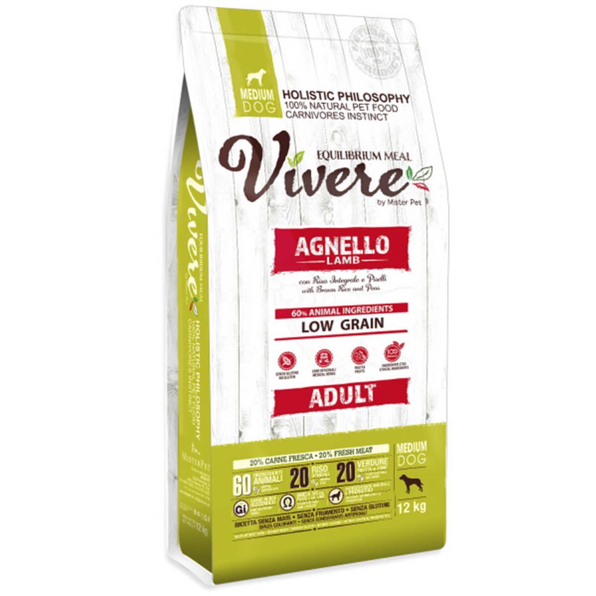 Vivere Dog Adult Medium корм сухой для собак средних пород с ягнёнком, 12 кг фото