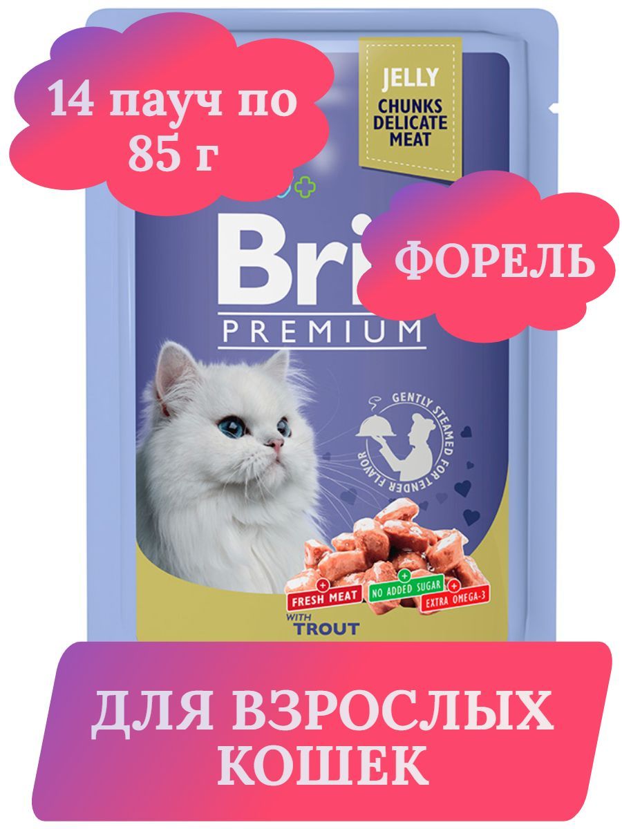 Brit Premium Влажный корм премиум класса для взрослых кошек, форель в желе, 85гх14шт фото