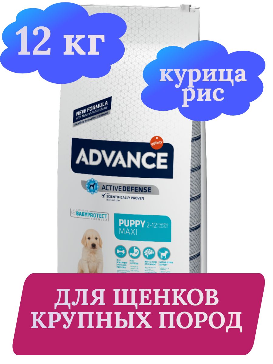 Корм для собак Advance 12кг Сухой корм для щенков крупных пород от 2 до 12 мес с курицей и рисом фото